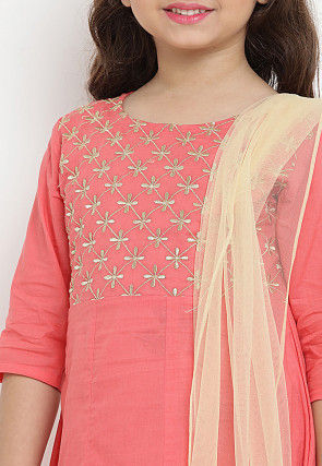 Embroidered Cotton Rayon Pakistani Suit in Peach