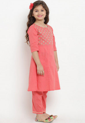 Embroidered Cotton Rayon Pakistani Suit in Peach