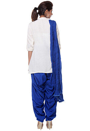 Embroidered Cotton Rayon Punjabi Suit in White