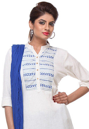 Embroidered Cotton Rayon Punjabi Suit in White