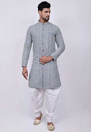 Embroidered Cotton Sherwani in Light Blue