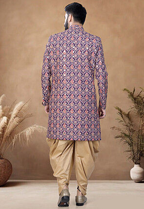Embroidered Cotton Sherwani in Purple