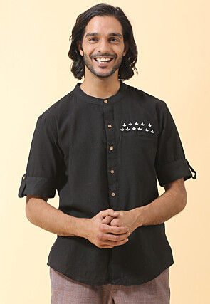 Embroidered Cotton Shirt in Black