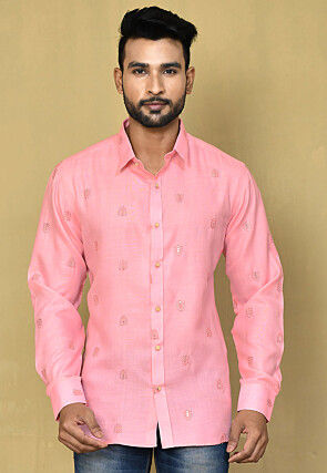 Embroidered Cotton Shirt in Pink