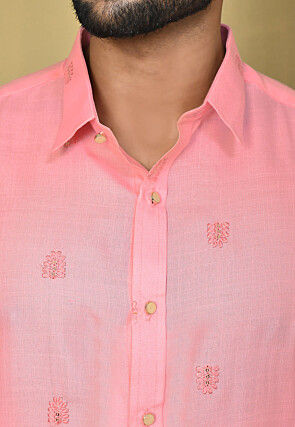 Embroidered Cotton Shirt in Pink