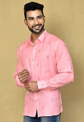 Embroidered Cotton Shirt in Pink