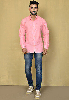 Embroidered Cotton Shirt in Pink
