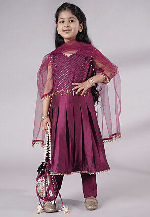 Embroidered Cotton Silk A Line Suit in Purple