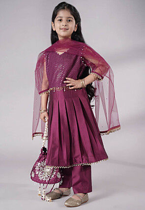 Embroidered Cotton Silk A Line Suit in Purple