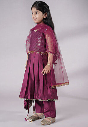 Embroidered Cotton Silk A Line Suit in Purple