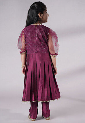 Embroidered Cotton Silk A Line Suit in Purple