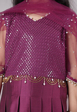 Embroidered Cotton Silk A Line Suit in Purple