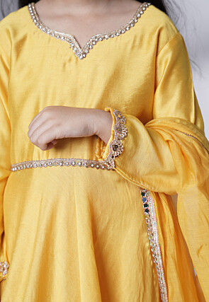 Embroidered Cotton Silk A Line Suit in Yellow