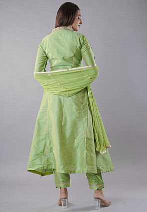 Embroidered Cotton Silk Aline Suit in Green