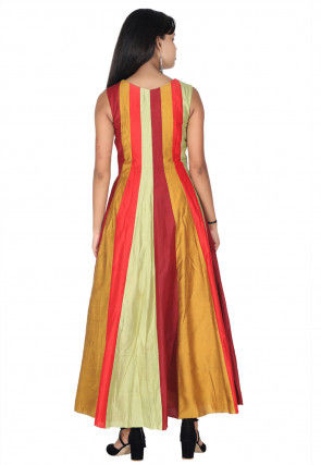 Embroidered Cotton Silk Anarkali Kurta in Multicolor