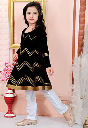 Embroidered Cotton Silk Anarkali Suit in Black