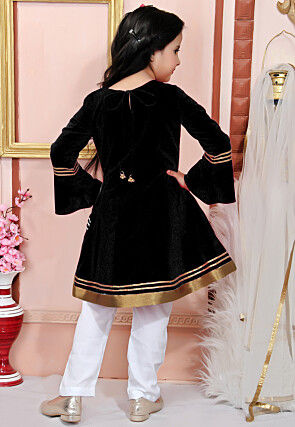 Embroidered Cotton Silk Anarkali Suit in Black