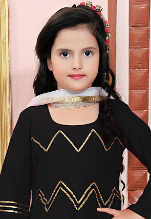 Embroidered Cotton Silk Anarkali Suit in Black