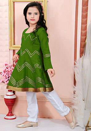 Embroidered Cotton Silk Anarkali Suit in Green