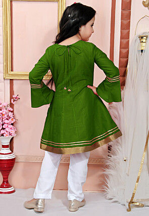 Embroidered Cotton Silk Anarkali Suit in Green