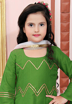 Embroidered Cotton Silk Anarkali Suit in Green