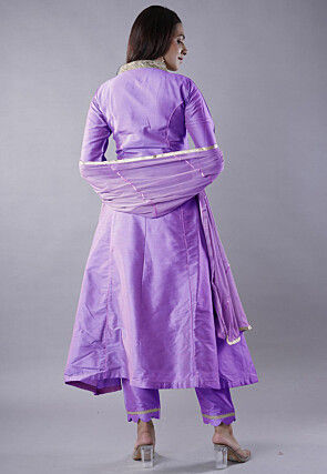 Embroidered Cotton Silk Anarkali Suit in Light Purple