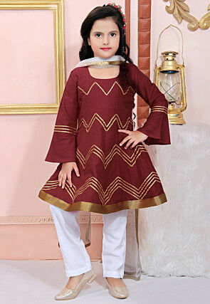 Embroidered Cotton Silk Anarkali Suit in Maroon