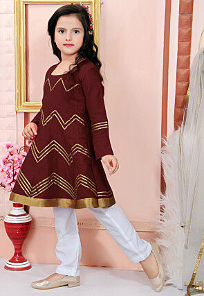 Embroidered Cotton Silk Anarkali Suit in Maroon