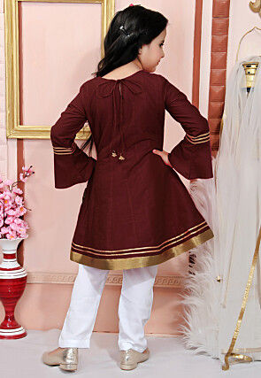Embroidered Cotton Silk Anarkali Suit in Maroon