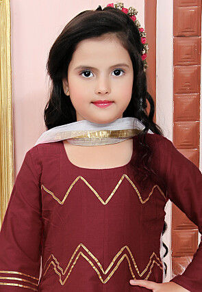 Embroidered Cotton Silk Anarkali Suit in Maroon