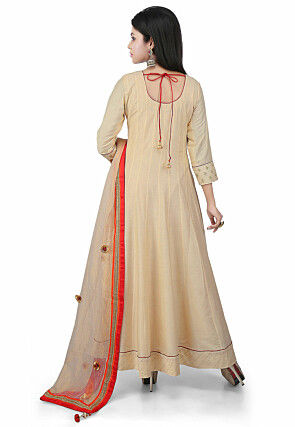 Embroidered Cotton Silk Anarkali Suits in Beige