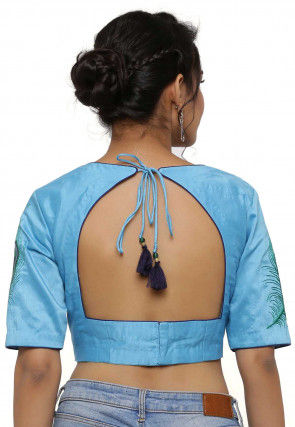 Embroidered Cotton Silk Blouse in Light Blue