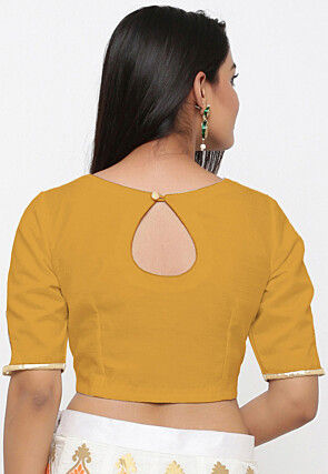 Embroidered Cotton Silk Blouse in Mustard