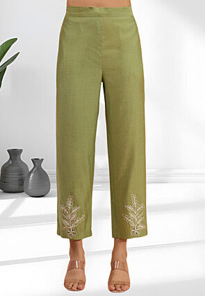 Embroidered Cotton Silk Co Ord Set in Dusty Green