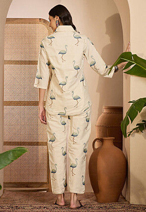 Embroidered Cotton Silk Co Ord Set in Off White