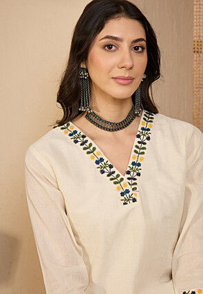 Embroidered Cotton Silk Co Ord Set in Off White