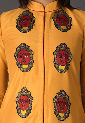 Embroidered Cotton Silk Front Slit Pakistani Suit in Mustard