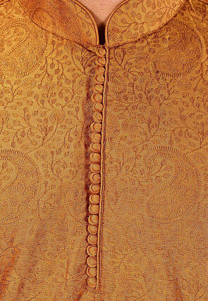 Embroidered Cotton Silk Kurta in Mustard