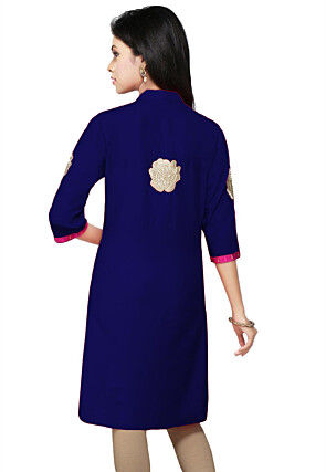Embroidered Cotton Silk Kurti in Royal Blue