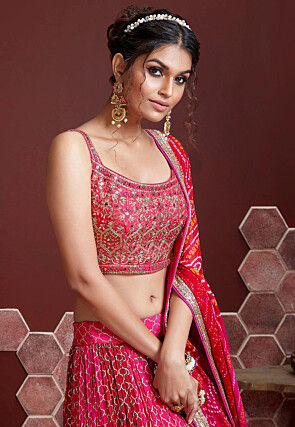 Embroidered Cotton Silk Lehenga in Fuchsia