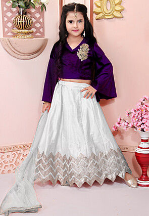 Embroidered Cotton Silk Lehenga in Off White
