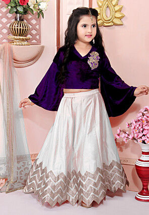 Embroidered Cotton Silk Lehenga in Off White