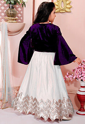 Embroidered Cotton Silk Lehenga in Off White