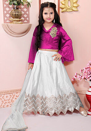 Embroidered Cotton Silk Lehenga in Off White
