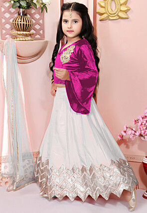 Embroidered Cotton Silk Lehenga in Off White