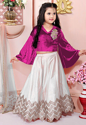 Embroidered Cotton Silk Lehenga in Off White