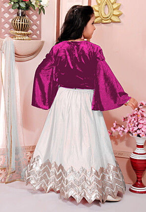 Embroidered Cotton Silk Lehenga in Off White