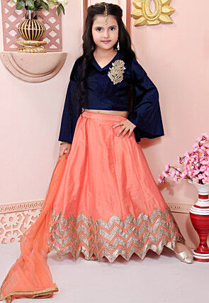 Embroidered Cotton Silk Lehenga in Peach