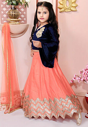Embroidered Cotton Silk Lehenga in Peach