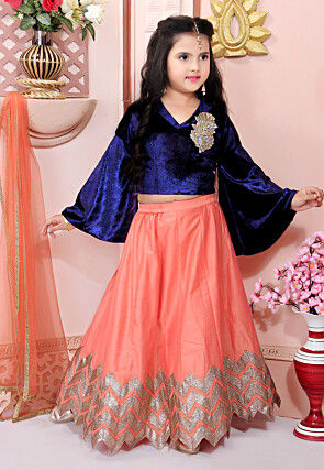Embroidered Cotton Silk Lehenga in Peach
